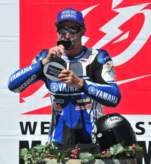 Hayes, Josh - Infineon Sat SB Josh Hayes samples the fine Sonoma Valley wine after winning at Infineon Raceway Saturday. (Nate Jacobson photo)