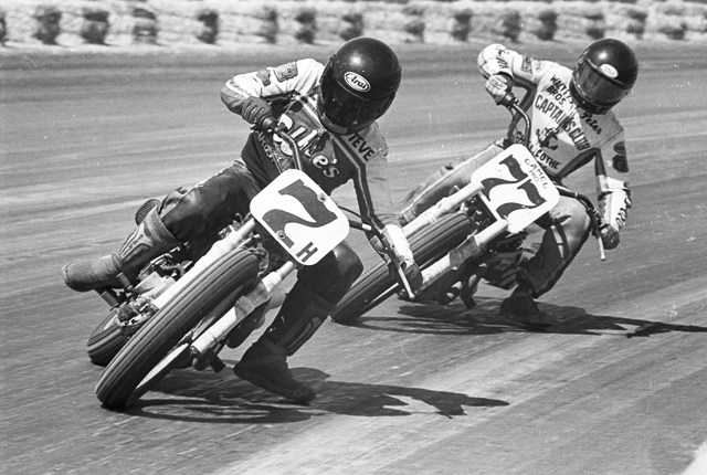 Labordus Hoosier racer Steve Labordus leads Minnesotan Peter Hook during practice at the Indy Mile at the Indiana State Fairgrounds in August of 1986. (Larry Lawrence photo)