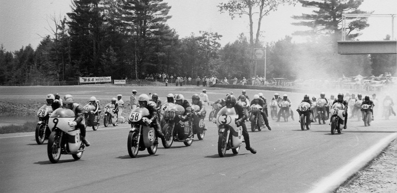 Loudon 250GP - 1965 The start of the Loudon 250cc National, the first national ever on the track in 1965. Gary Nixon (9) gets the early jump, but it was Tony Murphy (3) who came through for the victory. (Tony Murphy Collection)