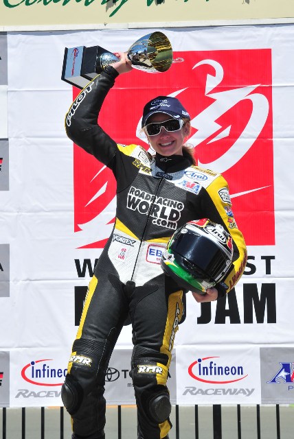 Myers, Elena - Infineon '10 Elena Myers, the first woman to win an AMA Pro road race. (Nate Jacobson photo)