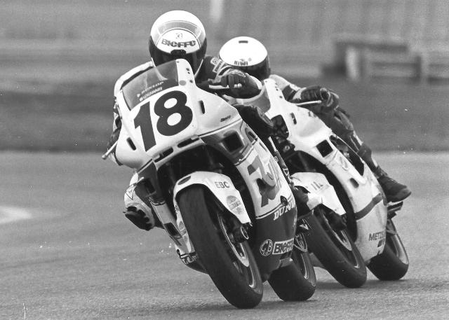 Honda of Niles - Memphis Honda of Niles races their Honda CBR600 to yet another class victory in WERA National Endurance action at Memphis Motorsports Park in September of 1990. (Larry Lawrence photo)