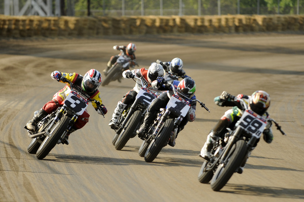 AMA Pro Grand National Mile PJ leading some tough company at the Springfield Mile #1 Jared Mees, #2 Kenny Coolbeth # 3 Joe Kopp