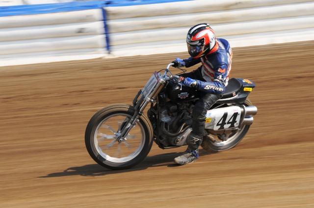 Brandon Robinson's comeback this year is one of the best stories of the 2010 Grand Nationals. Here Brandon races his No. 44 Lancaster Harley-Davidson/Action Motorsports/Ruckus 44 sponsored Harley-Davidson. (Larry Lawrence photo)