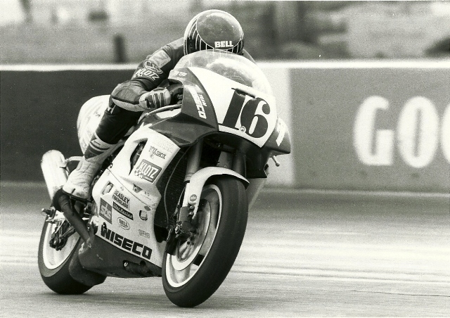 Kipp - IRP 1991 Tom Kipp brought his Wiseco Yamaha OW01 to a WERA regional at Indianapolis Raceway Park in April of 1991 to practice between AMA Superbike rounds. It was a good outing for Kipp. He ran the fastest lap of the weekend (1:37.38) on the way to winning the Formula Open race. Kipp also easily won the A and B Superbike races on his Yamaha Superbike. (Larry Lawrence photo)
