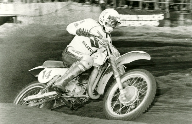 Danny LaPorte was one of the key riders who helped the U.S. go from underdog to world leader in the sport of motocross. LaPorte scored an AMA 500cc National Motocross Championship in 1979 before going on to become the first American to win the FIM 250cc World Motocross Championship in 1982. LaPorte was also a key member of the 1981 Team USA Motocross and Trophee des Nations squad that brought America its first win in the prestigious international Olympic-like competition. This photo is from a 1979 Team Suzuki press kit. 