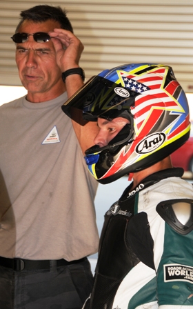Ludington and DiSalvo Jason DiSalvo is eager to prove he’s worthy of a ride in world championship competition. His Moto2 effort with the GP Tech squad at Indianapolis is being headed by Al Ludington, who is no stranger to helping produce winning efforts. (Larry Lawrence photo)