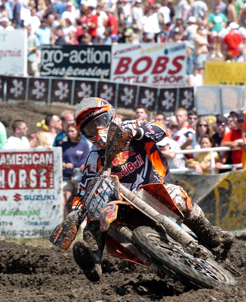 Alessi - Binghamton 2005 Then rookie Mike Alessi powers his Red Bull KTM out of a turn at Broome-Tioga Sports Center Sunday en route to winning the AMA 125cc Motocross Championship round at the track located in rural Binghamton, N.Y., in August of 2005. Alessi, who was just 17, moved into second place in the 125cc standings with the victory. (Larry Lawrence photo)