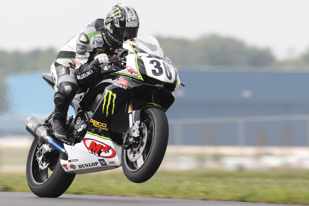 cardenas-nj Martin Cardenas and his Monster Energy M4 Suzuki are on the provisional pole in the Daytona SportBike class in New Jersey.