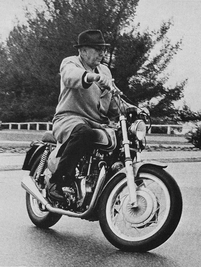 Clymer Clymer demonstrating one of his Indian badged imports to the press in the late 1960s. He still crackled with energy and knowledge. Clymer’s joy of wheeling and dealing was obvious to the journalists on hand. Who knows, had he lived long enough maybe his final gamble would have paid off.