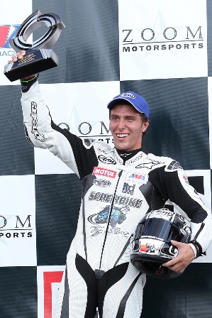 Nash - Barber '10 Sat. Huntley Nash celebrates his Barber Supersport victory.