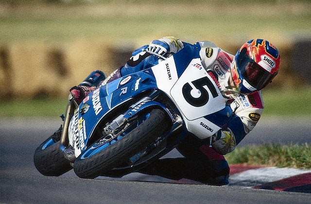 Rothman, Gerald Gerald Rothman aboard a factory Yoshimura Suzuki GSXR750 Supersport machine. Rothman scored his first national win at Charlotte in the 750 Supersport class aboard this bike in 1993. (Dunlop press kit photo)