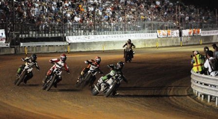 Bryan Smith on the No. 42 Kawasaki leading in the Dash for Cash at Indy. (Larry Lawrence photo)