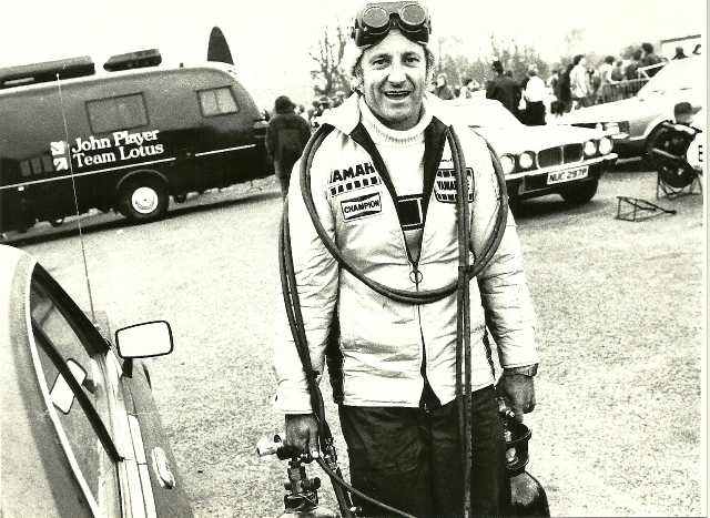 Carruthers, Kel - 1977 Match races Former World Champion Kel Carruthers set to do some welding at the 1977 Transatlantic Match Races, probably on Kenny Roberts’ bike. (The Jim Greening Collection)