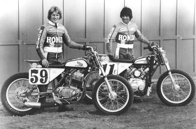 Fay & Haney - Team Honda 1980 Mickey Fay (left) and Jeff Haney pose next to their factory Honda’s in a press photo for 1980.