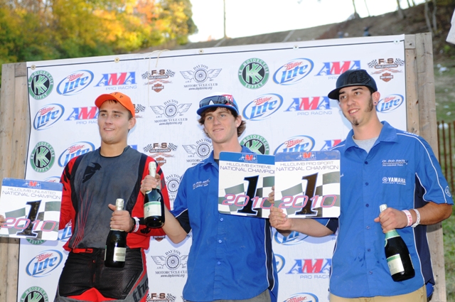 Hillclimb champs 2010 AMA National Hillclimb Champions were crowned Sunday in the season finale at the Devil’s Staircase in Oregonia, Ohio. Pictured from left are Colby McCutcheon, 2010 Unlimited Champion; Nate Redmann, the Xtreme Champion; and Josh Lingle, Pro Sport Champion. Check back soon for more coverage from the event. (Larry Lawrence photo)