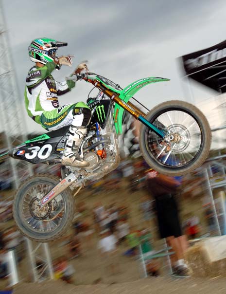 Tedesco Ivan Tedesco celebrates as he crossed the finish line jump earning his first motocross national win at the Lakewood (Colo.) 125cc National in 2005. (Larry Lawrence photo)