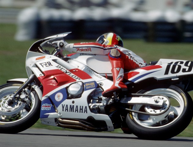 Kocinski, John - Daytona 1989 600 SSpt John Kocinski, who’d gone the 250GP racing route, missed out on production racing phenomenon of the 1980s, in which rider skill was all important. This was finally his opportunity to show just how good of a rider he was on equal, or near equal machinery to his fellow competitors. (Larry Lawrence photo)