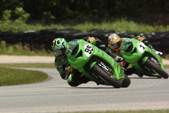 Haydens Elkhart 2005 Roger Lee Hayden leading his brother Tommy at Road America in 2005 Pro Honda Oils Supersport action. Tommy went on to win the race. The two were teammates with Kawasaki and between them they dominated the series with Tommy taking three wins and Roger Lee scoring four. (Larry Lawrence photo)