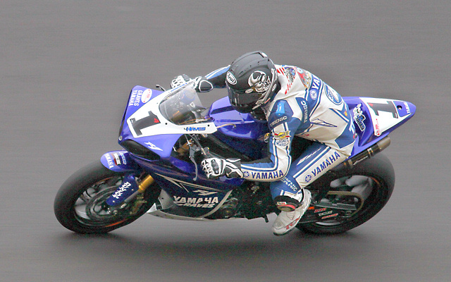 Hayes American Superbike Champ Josh Hayes gets a taste of Daytona's newly paved racing surface. (Courtesy DIS)