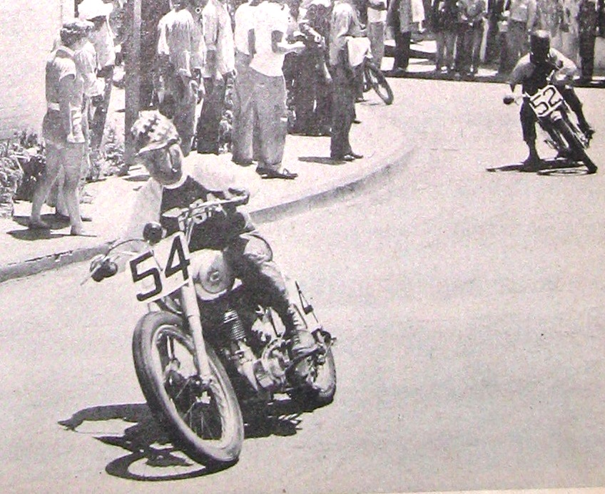 Nicholson was one of the stars of the Catalina Grand Prix in the 1950s. Here he runs his BSA through the downtown section of the course.
