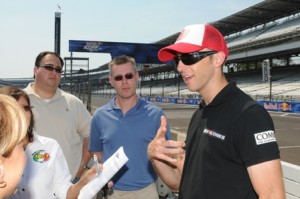 Noyes - Indy 2010 Kenny Noyes talking to the media during the Indy tests last year. (Larry Lawrence photo)