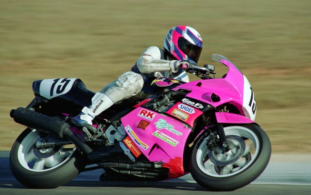 Swine Dudes - 1991 Tim Taylor racing the Swine Dudes Honda CBR600 F2 at the WERA Grand National Finals in 1991. Taylor was co-founder of Swine Dudes along with fellow Syracuse, New York rider Peter Jones. (Larry Lawrence photo)