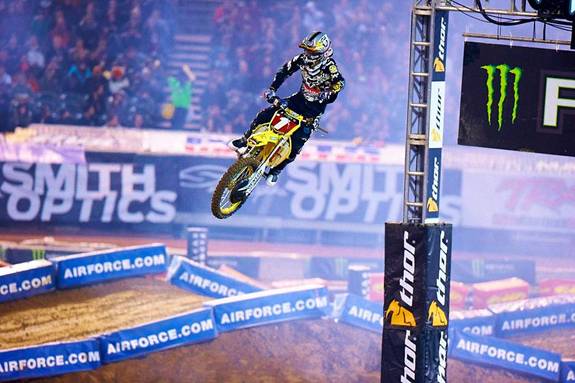 Defending Monster Energy Supercross champion Ryan Dungey currently sits in third place, 14 points behind leader James Stewart. (Photo Credit: Hoppenworld.com)