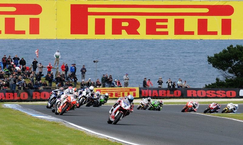 Checa_Race1_start-sm Carlos Checa (leading) pulled off the double win in the World Superbike opener in Australia.