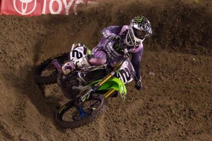 Houston-pre 3 Monster Energy Kawasaki’s Ryan Villopoto trails Supercross class leader James Stewart by five points heading into Houston’s Reliant Stadium this Saturday. (Photo Credit: Hoppenworld.com)