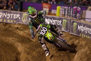 With a victory two races ago in Anaheim, Monster Energy/Pro Circuit/Kawasaki’s Josh Hansen currently leads the Western Regional Supercross Lites class by eight points. (Photo Credit: Hoppenworld.com)