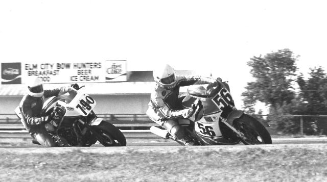 Brian Berney, riding a Yamaha RZ500, leads Honda Interceptor mounted John Jacob in a WERA event at Road America in Elkhart Lake, Wis., sometime in the mid-1980s. Berney used the considerable power of his big two-stroke to win three classes that day. (Larry Lawrence photo)