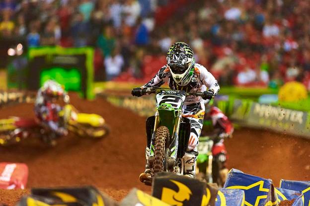 IndySX pre 1 Following a victory last weekend in Daytona, Monster Energy Kawasaki’s Ryan Villopoto extended his points lead to 196, 23 points ahead of San Manuel Yamaha’s James Stewart. (Photo Credit: Hoppenworld.com)