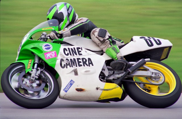 Paden Californian Jason Paden races his Cine’ Camera-sponsored Yamaha TZ250 at Indianapolis Raceway Park in 1992 during a WERA Pro Air Tech Formula 2 race. Paden went on to become a consistent top-10 finisher in the AMA 250 Grand Prix racing during the mid-1990s. (Larry Lawrence photo)