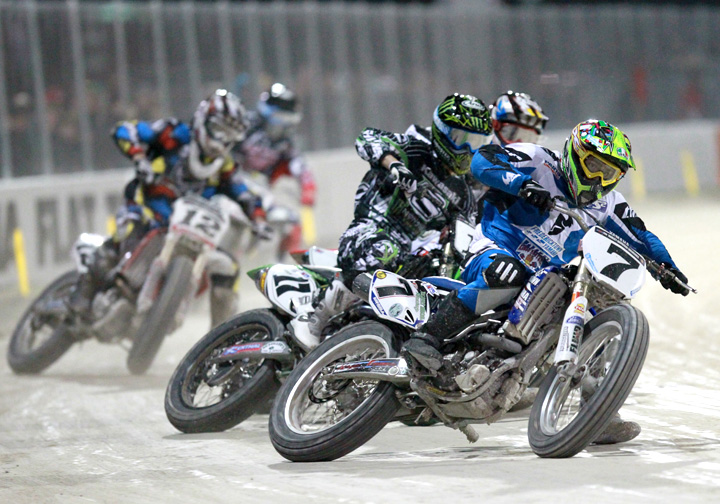 Sammy Halbert outlasted Johnny Lewis and Jake Johnson to win the 25-lap Expert Main Event on the first night of the AMA Pro Grand National Singles Championship at the quarter-mile Daytona Flat Track at Daytona International Speedway.