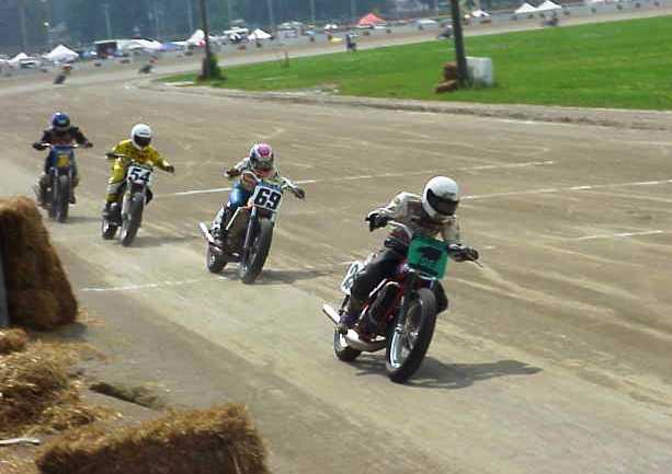 Mees, Cummings, McDermitt, Johnson This photo was taken from a race on the Indy Half-Mile track during the AMA Grand Championship amateur nationals in 2000. This is, I believe, Jared Mees (1SE) leading over Nick Cummings (69), Cory McDermitt (54) and Jake Johnson (1NE). (Larry Lawrence photo)