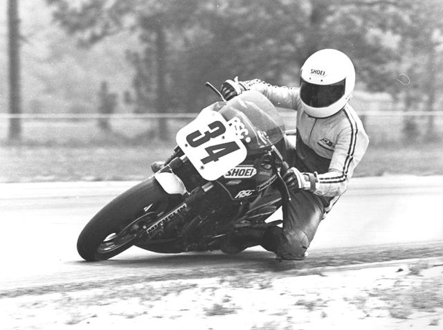 Another photo from a WERA sprint race at Roebling Road in 1986. In this shot is Chip Terrell racing his Honda 500 Interceptor in the C Production race. Even though he was giving up power to the group of primarily 600cc machines in the race that day Terrell finished second to Greg Tysor in the race. (Larry Lawrence photo)