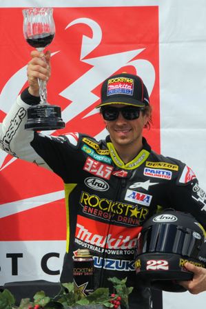 HaydenToast2.MFinnegan-sm Tommy Hayden toasts his Superbike win at Infineon on Sunday. (Photo by Mike Finnegan)
