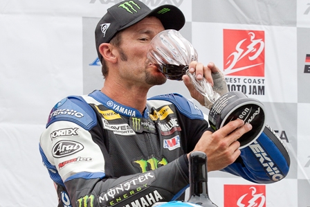 Hayes sips the traditional winner's drink of wine at Sonoma.