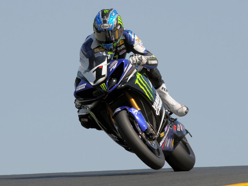 Josh Hayes on the gas aboard the factory Monster Energy Yamaha. (Photo by Mike Finnegan)