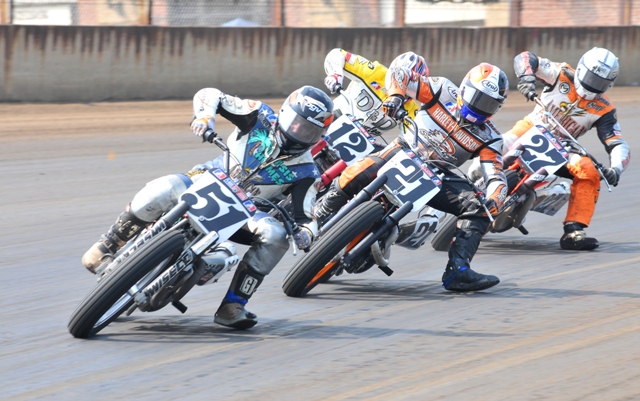 Murray - Springfield '08 Steve Murray (No. 51) leading a tightly-packed group of riders that includes Jared Mees (No. 21), Jason Tyer (No. 12) and Bugs Pearson (27) on the Springfield Mile in 2008. The Memorial Day weekend Springfield Doubleheader takes place this weekend. (Larry Lawrence photo)