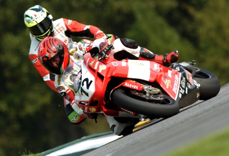Pegram chops Craggill Larry Pegrams chops the front wheel of Marty Craggill at Road Atlanta in 2007. Craggill managed to keep it on two wheels. (Larry Lawrence photo)