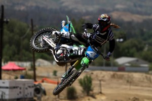 Golden whips her Kawasaki KX250F.