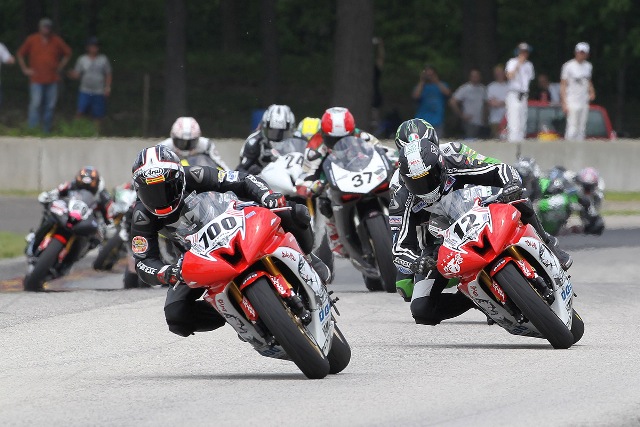 David Gaviria (leading) and LTD Racing Y.E.S. Yamaha won the Saturday AMA Pro SuperSport race from Road America. (Photo by Brian J. Nelson)
