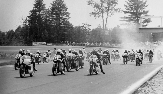 Murphy2-sm Tony Murphy (No. 3) launches his Yamaha at the start of the first big national-level race at the new Loudon road race circuit in 1965. Murphy went on to win the AMA Lightweight race. Getting the jump at the start is Gary Nixon (9). Also on the front row is Bultaco mounted Jody Nicolas (58). Also visable in the photo are Jess Thomas (28), Anson Holley (56), Mert Lawwill (18) William Lloyd (64) and Dick Mann (2).
