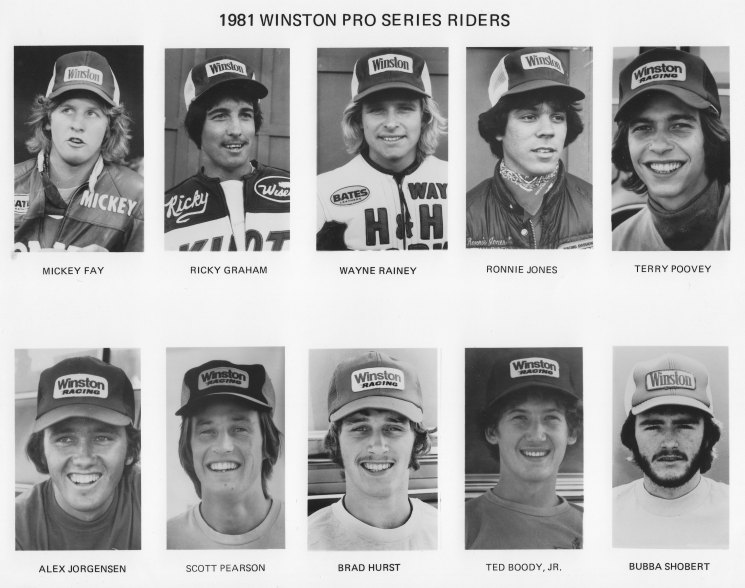 1981 Winston Pro An AMA press kit headshot sheet of some of the top AMA Grand National riders from 1981. In the days before email and digital photos AMA or RJ Reynolds media reps would send out these headshot sheets to local newspapers in advance of a national and these would be the headshots that were often used in features in the papers. By the late 1990s these headshot sheets had been replaced by CDs of digital headshot photos. Today even the CDs are obsolete since everything is done by email or websites.