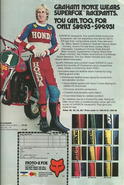 A 1980 Moto-X Fox ad featuring Motocross World Champion Graham Noyce. 