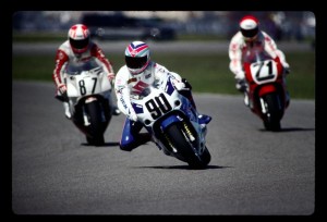 Hall at 1990 Daytona 200 Kurt Hall (90) leads Jeff Harder (87) and Paul Schwemmer (71) in the 1990 Daytona 200. It was one of the few AMA races Hall raced. (Larry Lawrence photo)