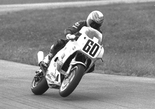 Hall on HRT Yamaha Kurt Hall power wheelies the Dave Zupan-tuned Human Race Team Yamaha FZR1000 out of a turn in a WERA Formula USA race. Hall is probably already going close to triple-digit speed when he lofted the front wheel on the ’88 FZR1000 proving the sheer power of the bike. Hall reported that not only was the machine incredibly powerful, but it was a comfortable and stable racing platform. Hall won many sprint races on this motorcycle and the Human Race Team scored the 1988 WERA National Endurance Championship as well. (Larry Lawrence photo)