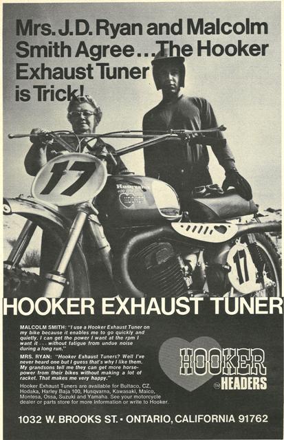 A 1971 Hooker Headers ad featuring off-road racing legend Malcolm Smith.