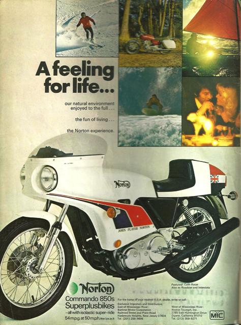 Norton JPN An ad for the 1974 John Player Norton Commando.